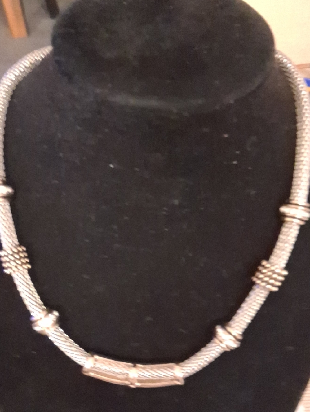 Textured Silver-Tone Rope Necklace with Accent Beads